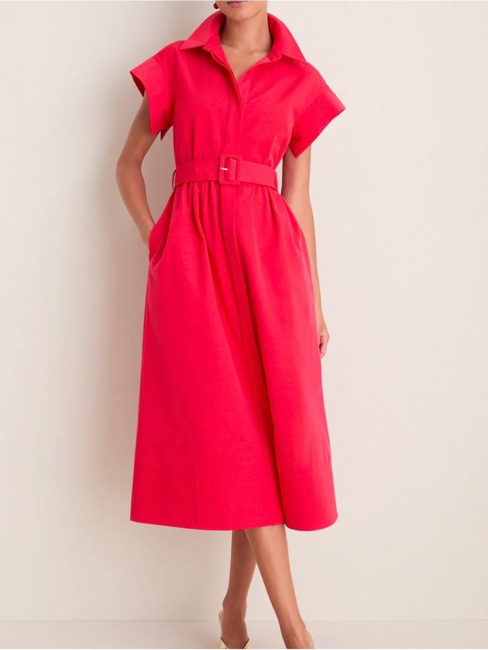Tuckernuck Collared Belted maxi Dress in red